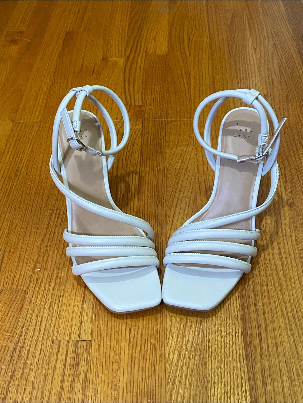 Off White Strappy Square-Toe Heeled Sandals